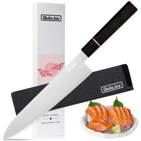 Qulajoy Classic 9 Inch Japanese Gyuto Chef Knife - Handcrafted VG-10 Steel Core Forged Mirror Blade - Octagonal Ebony Wood Handle With Sheath-Gyuto