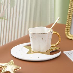 Creative Ceramic Cup With Star And Moon Saucer-WHITE