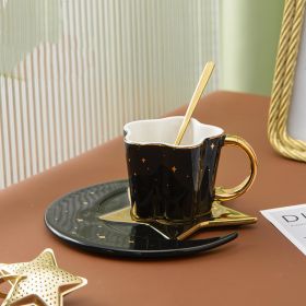 Creative Ceramic Cup With Star And Moon Saucer-BLACK