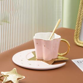 Creative Ceramic Cup With Star And Moon Saucer-PINK