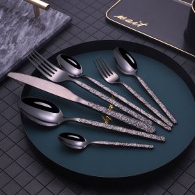 Embossed Textured Handle Steak Cutlery Western Cutlery-Black-7PCS